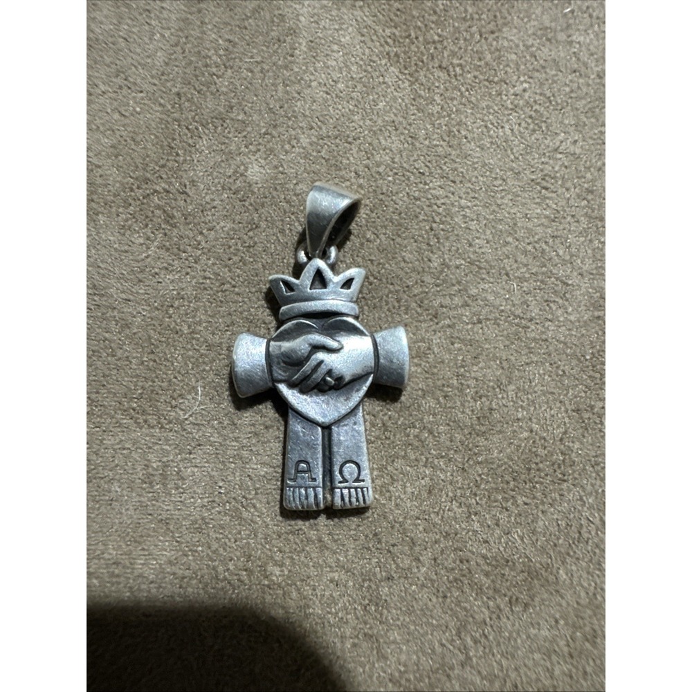 RARE! James Avery Crown Handshake Friendship Heart ALPHA and Omega Cross Pendant